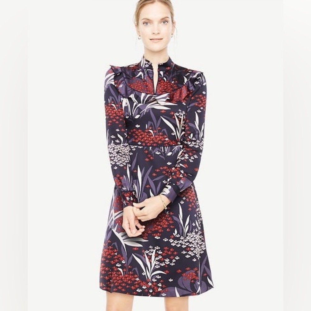 Ann Taylor Floral Long-Sleeve Dress
